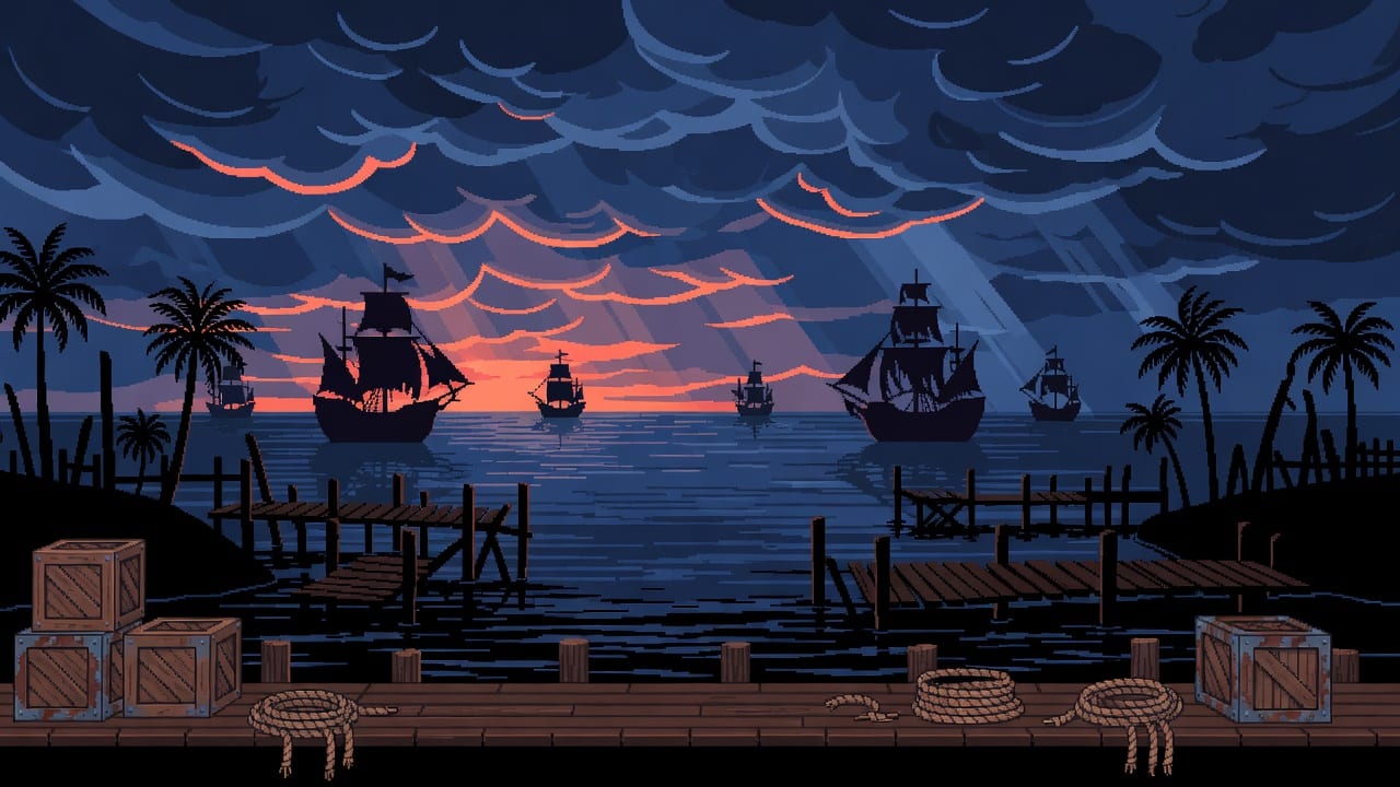 Stormwreck Harbor Pixel Background