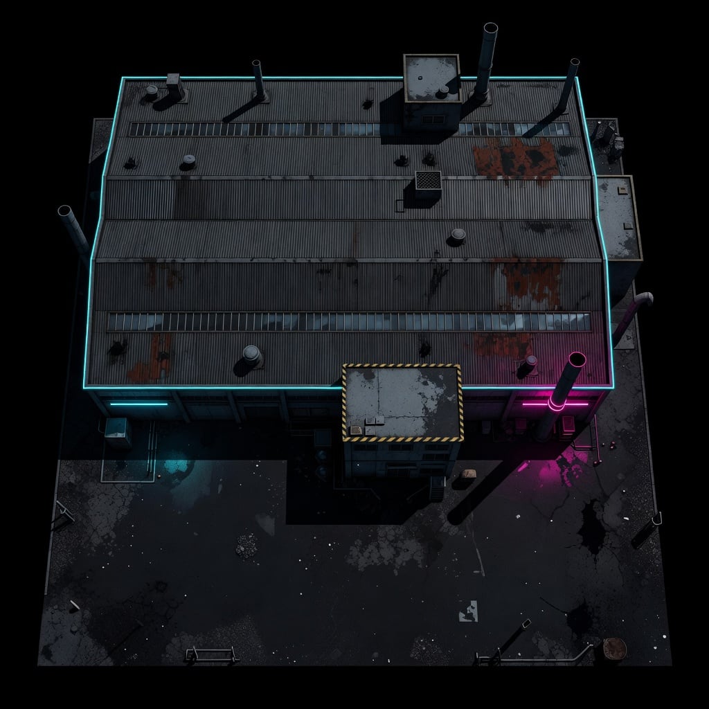 Neon Warehouse Factory Top-Down