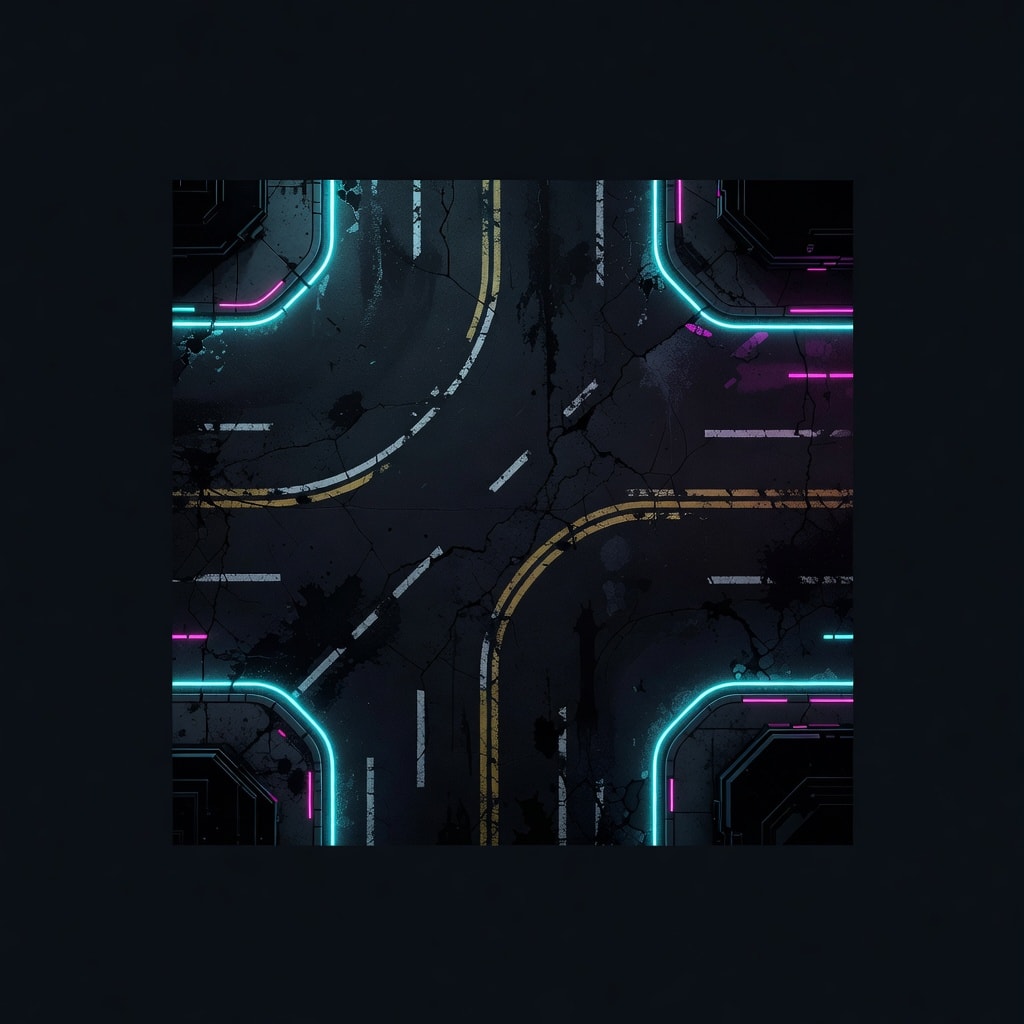 Neon Road Corner Tile Top-Down