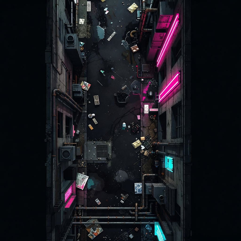 Neon Narrow Alley Tile Top-Down
