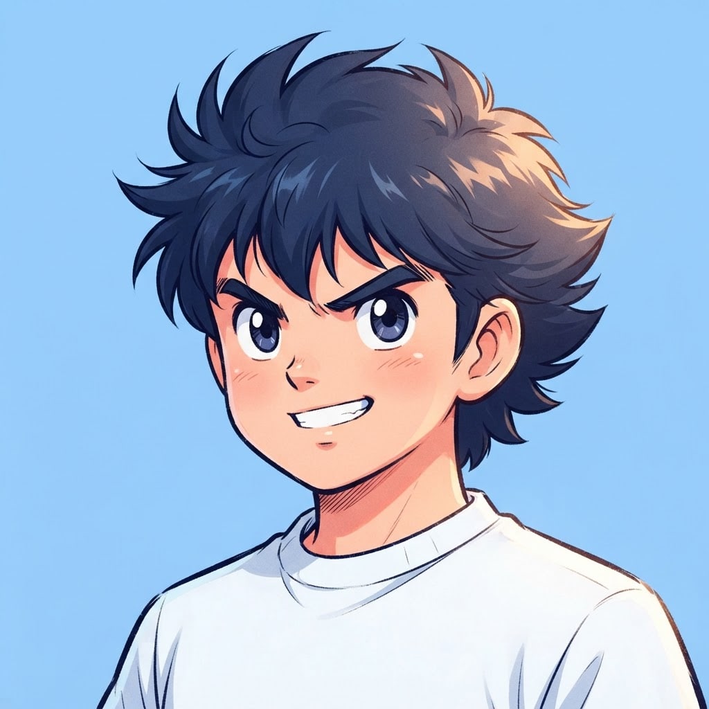 Image: anime bust portrait of a determined 12-year-old yo