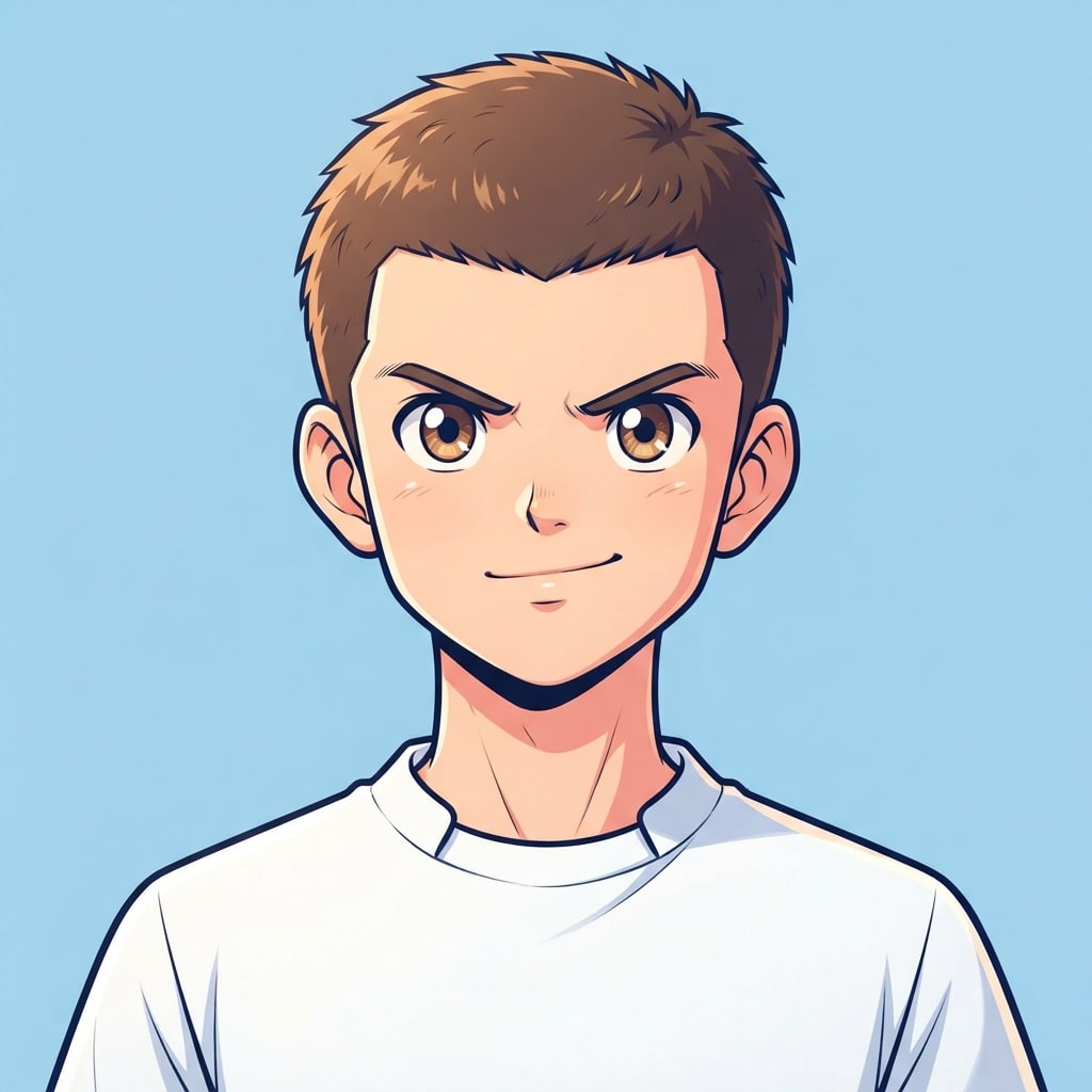 Image: anime bust portrait of a determined 12-year-old yo