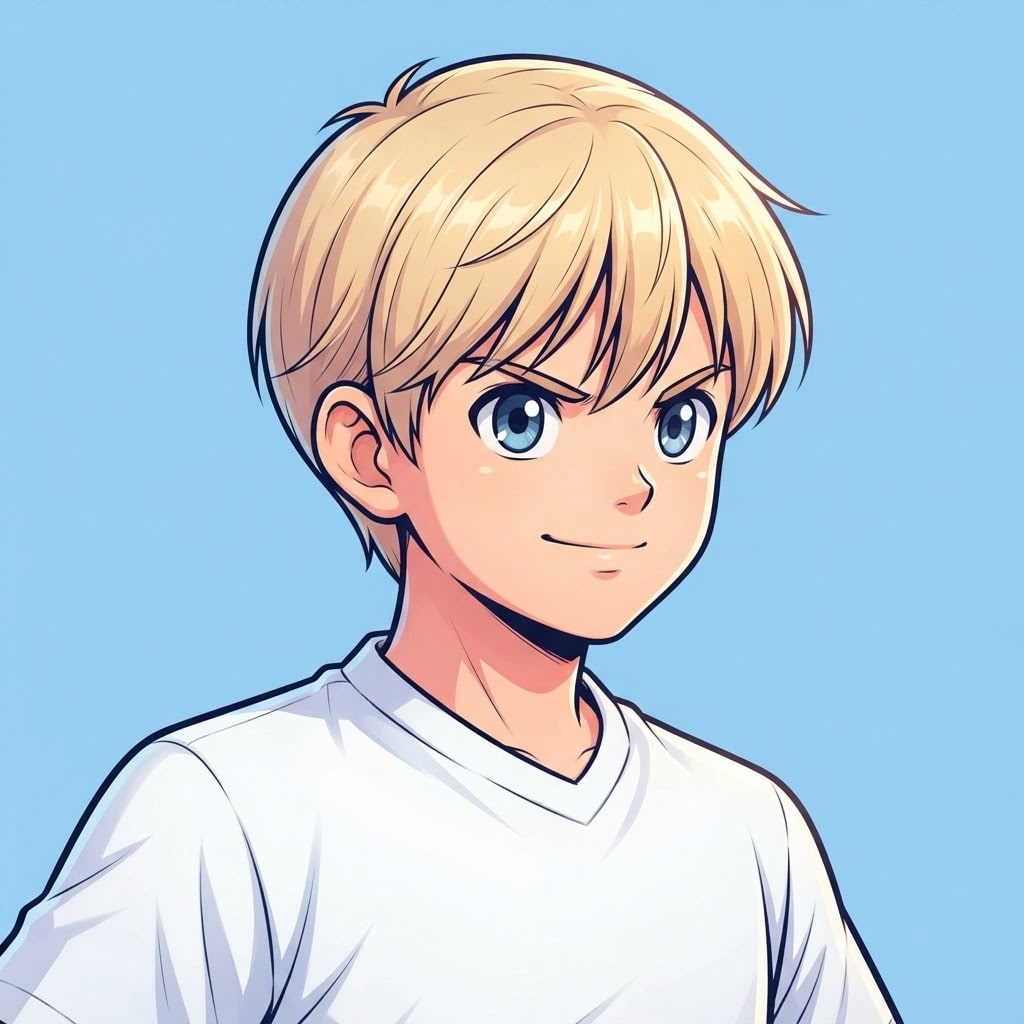 Image: anime bust portrait of a determined 12-year-old yo
