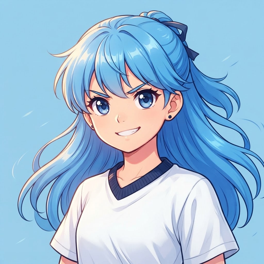 Image: anime bust portrait of a determined 12-year-old yo