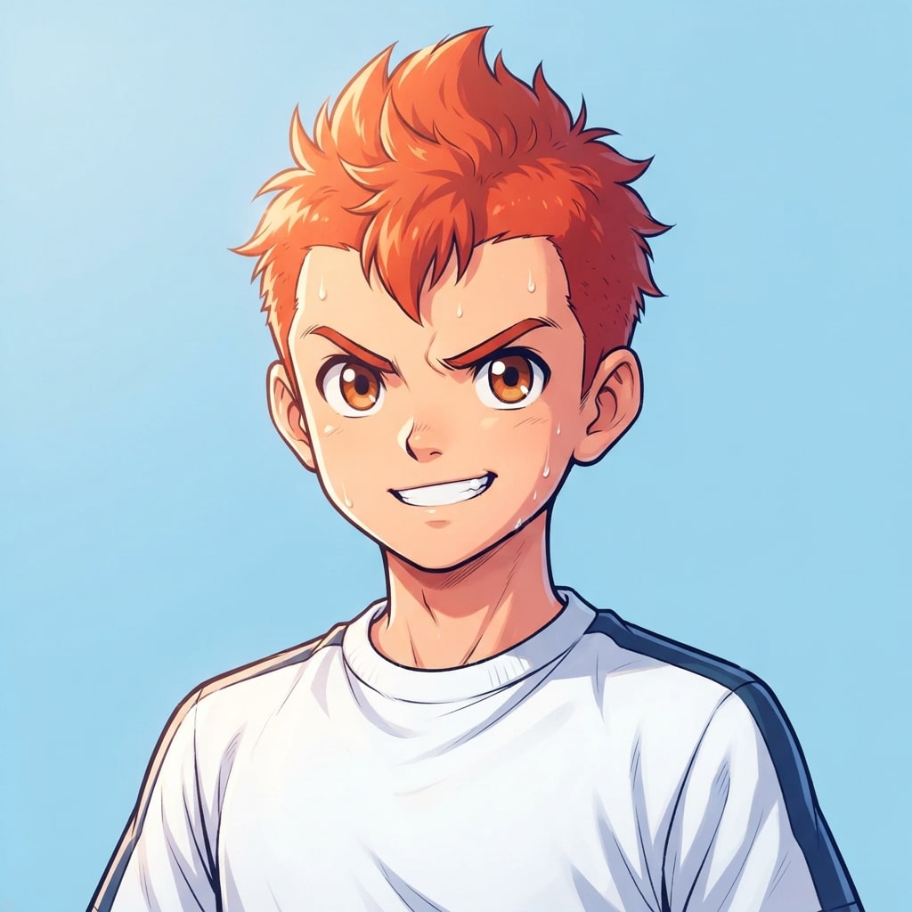 Image: anime bust portrait of a determined 12-year-old yo