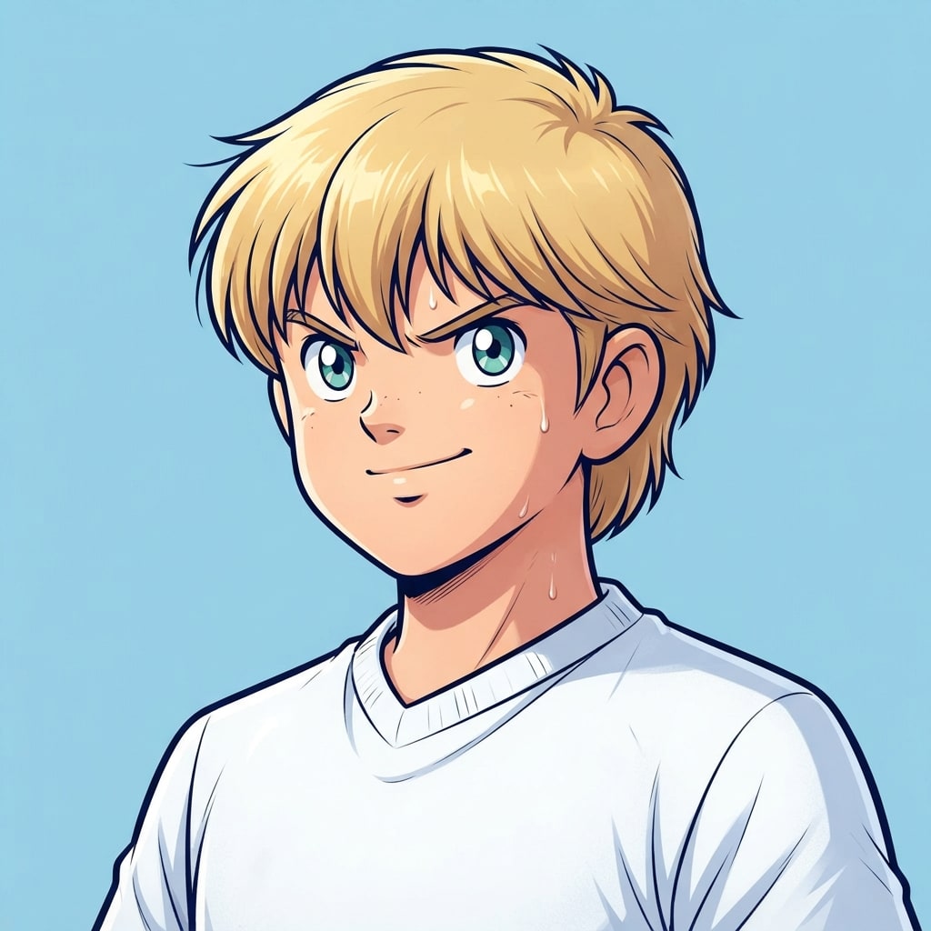 Image: anime bust portrait of a determined 12-year-old yo