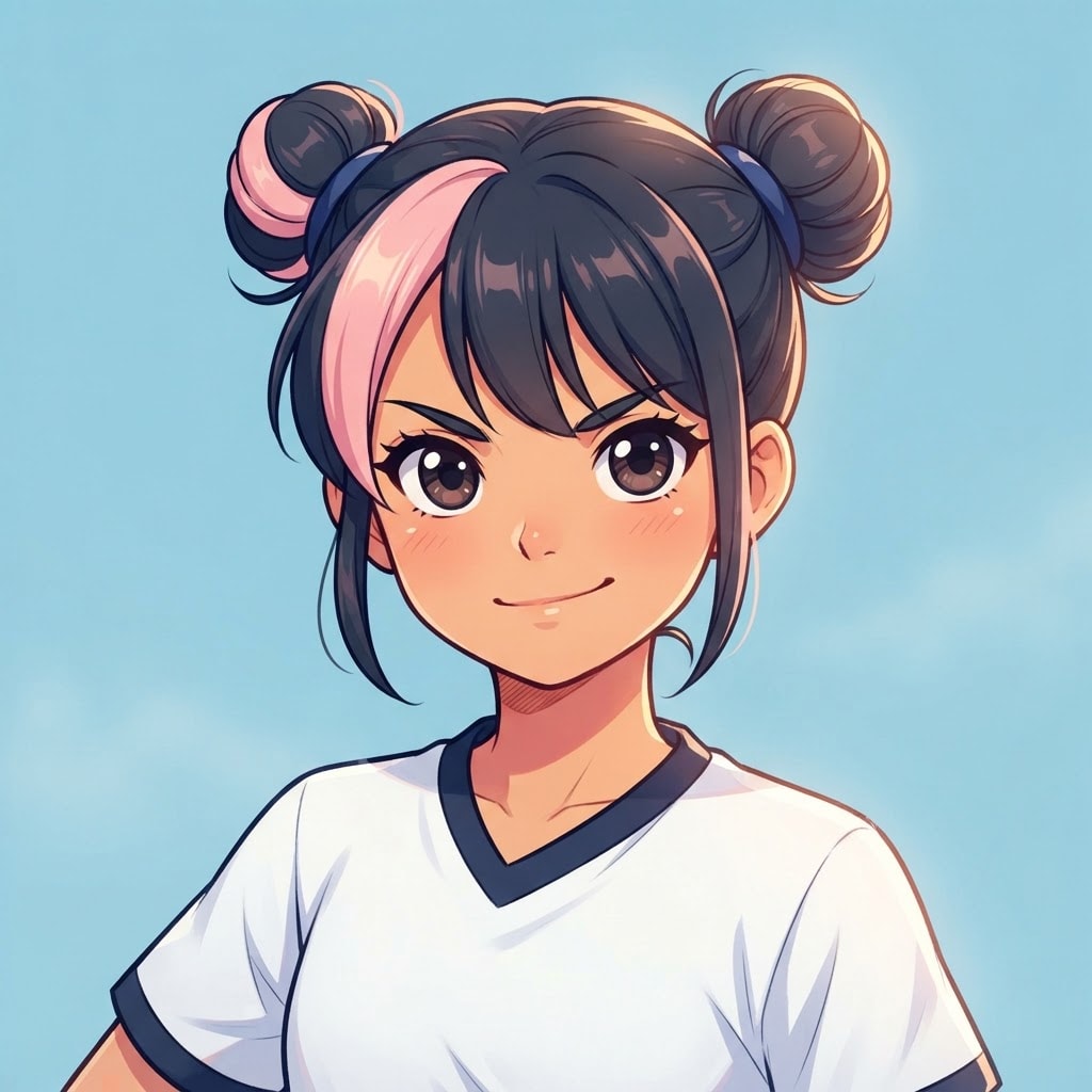 Image: anime bust portrait of a determined 12-year-old yo