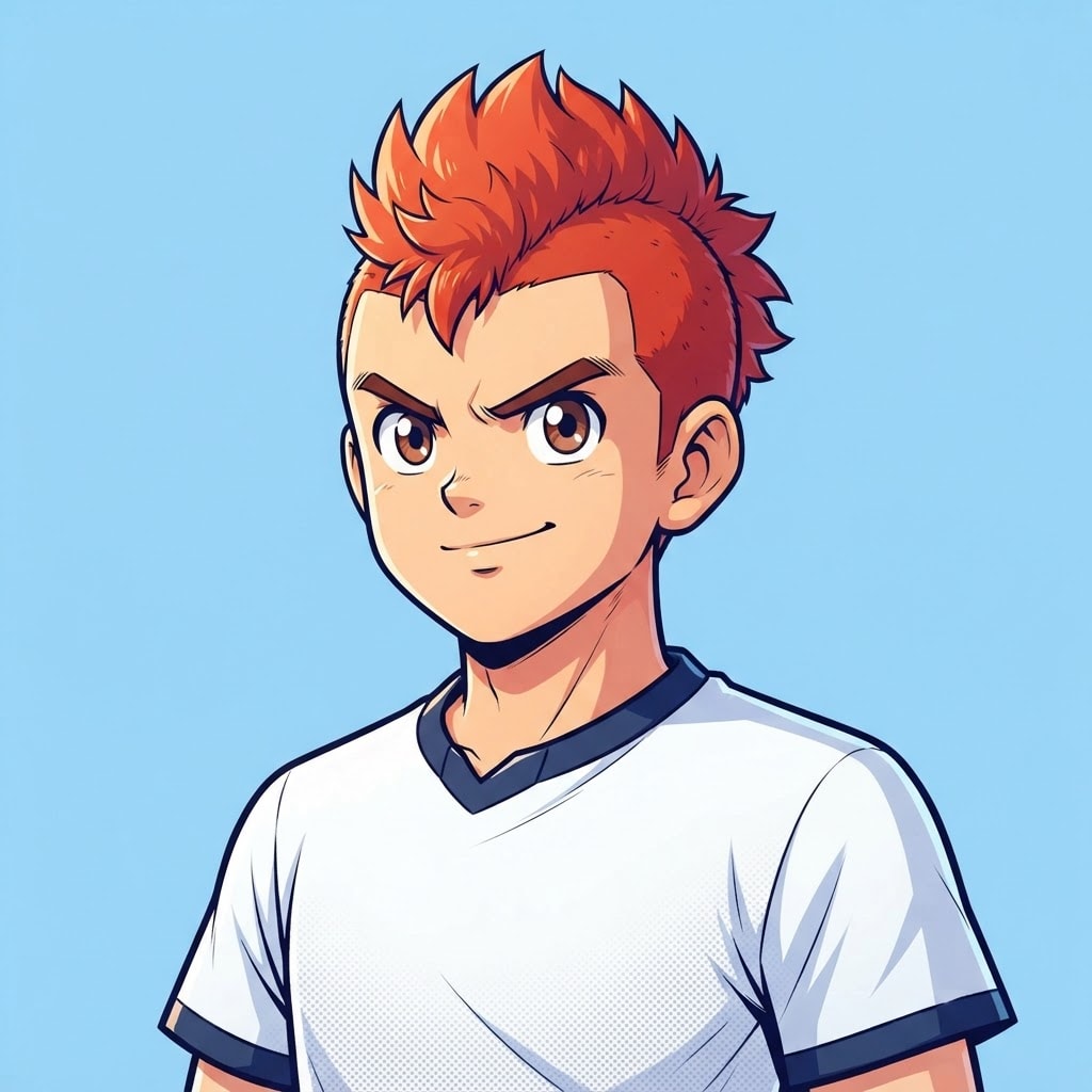 Image: anime bust portrait of a determined 12-year-old yo