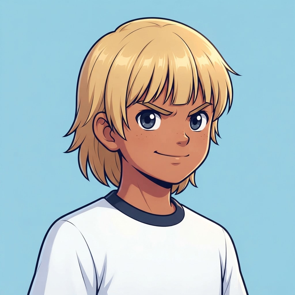 Image: anime bust portrait of a determined 12-year-old yo