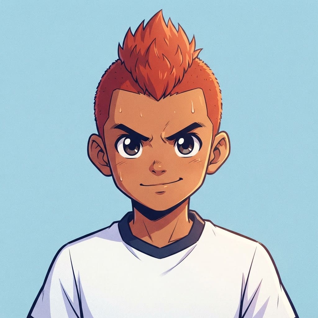 Image: anime bust portrait of a determined 12-year-old yo