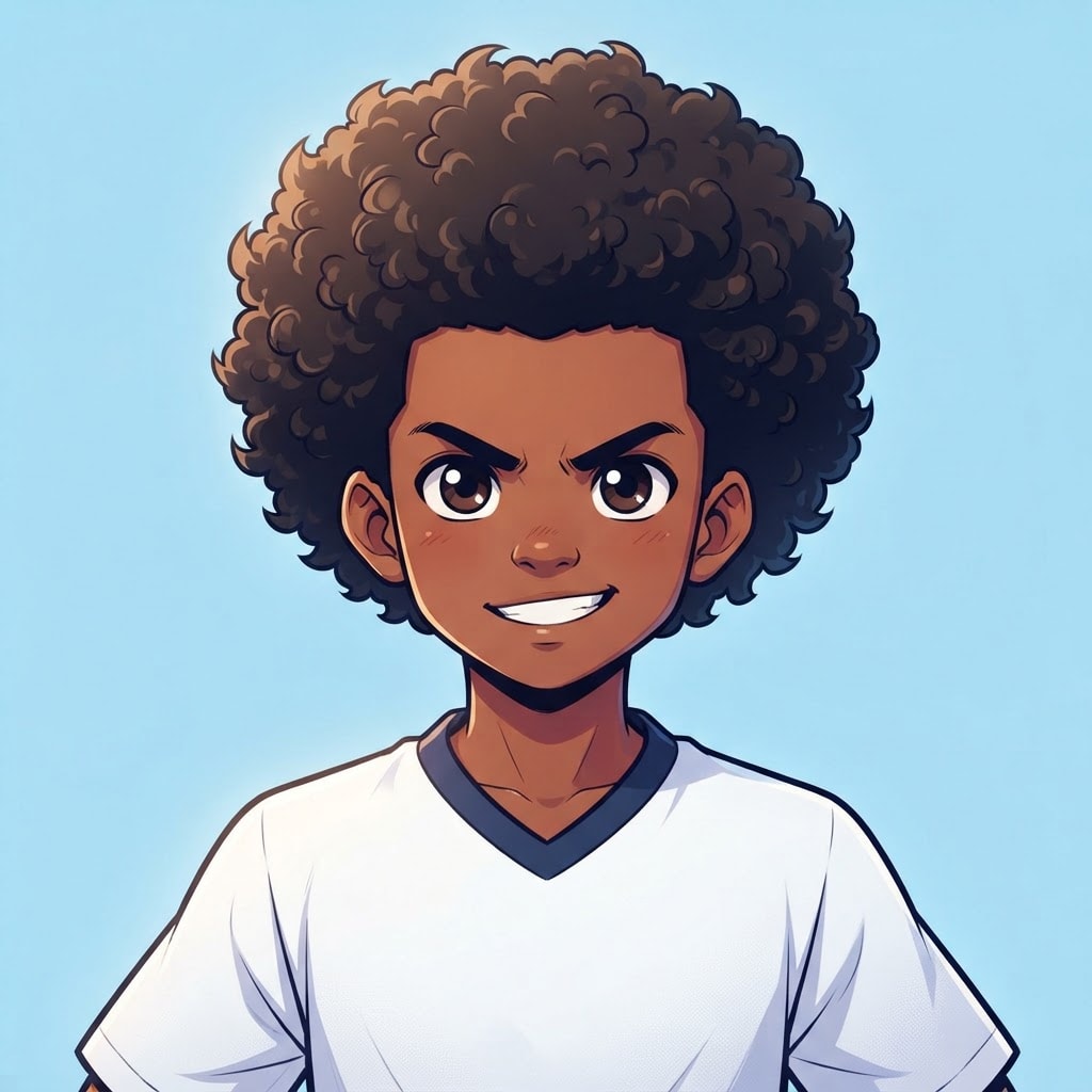 Image: anime bust portrait of a determined 12-year-old yo