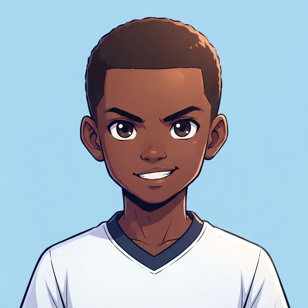 Image: anime bust portrait of a determined 12-year-old yo