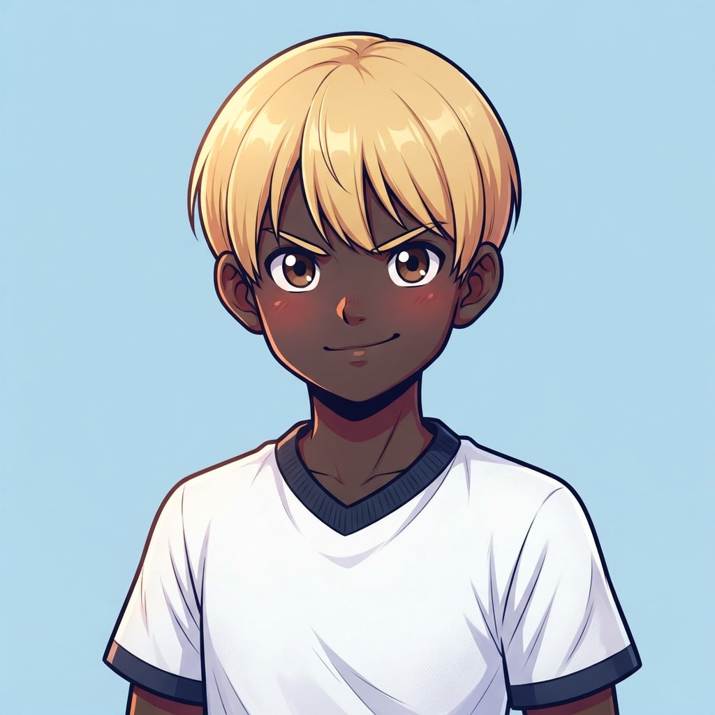 Image: anime bust portrait of a determined 12-year-old yo