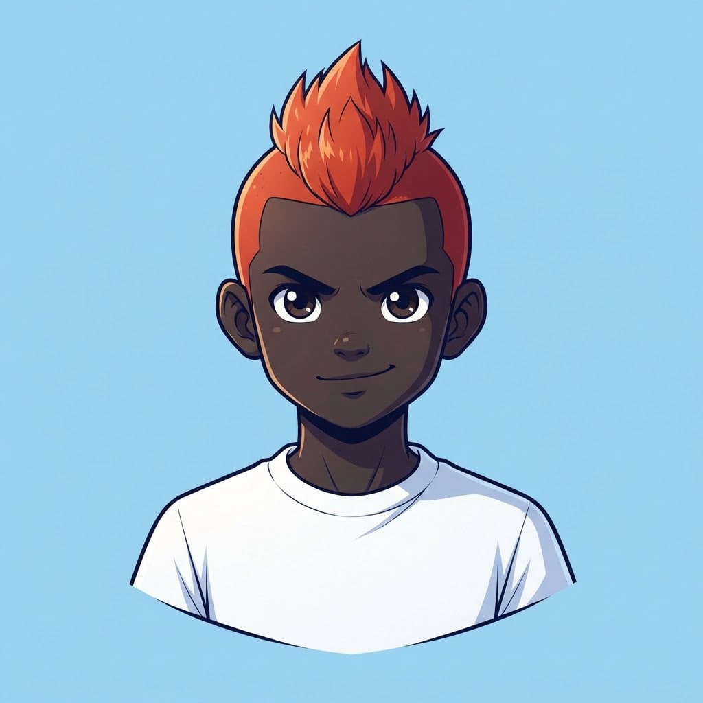 Image: anime bust portrait of a determined 12-year-old yo