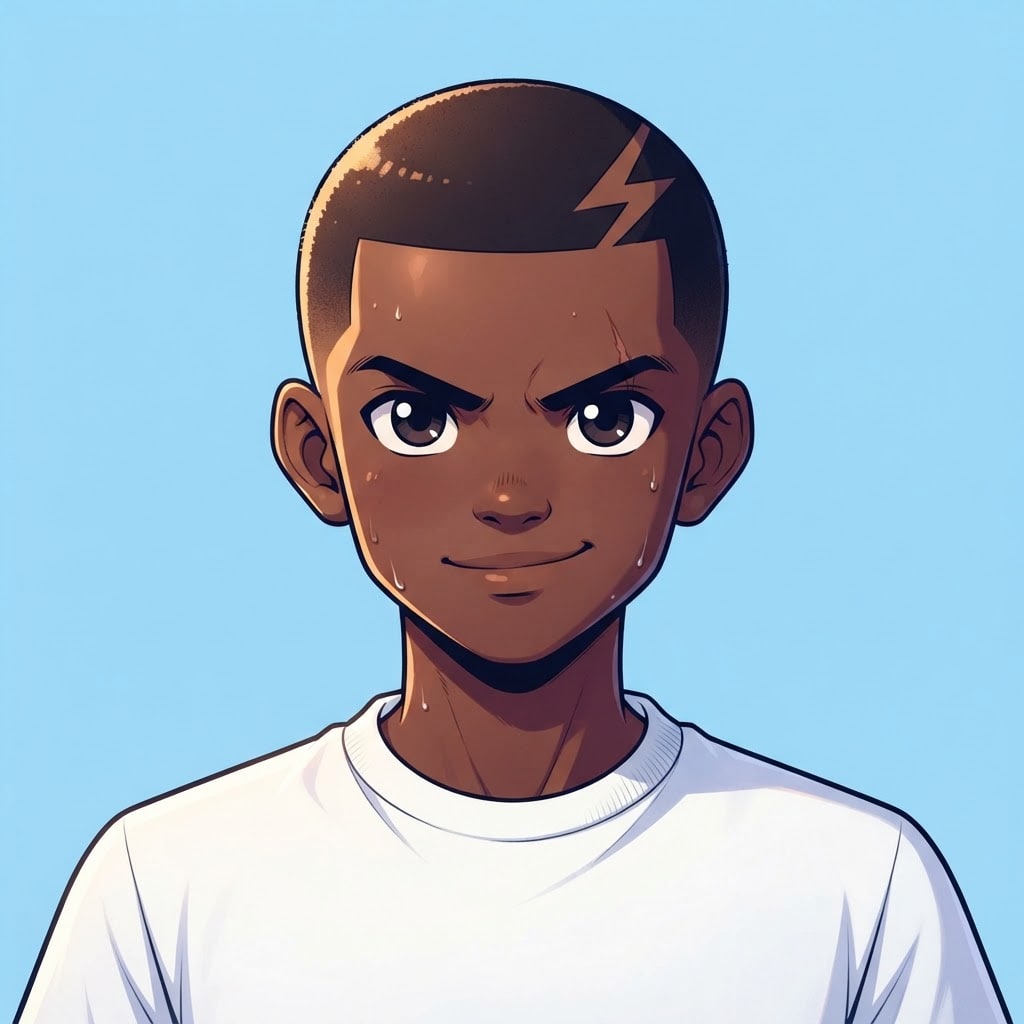 Image: anime bust portrait of a determined 12-year-old yo