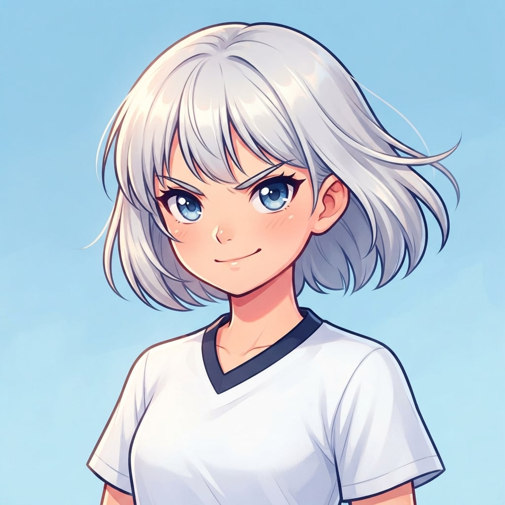 Image: anime bust portrait of a determined 12-year-old yo