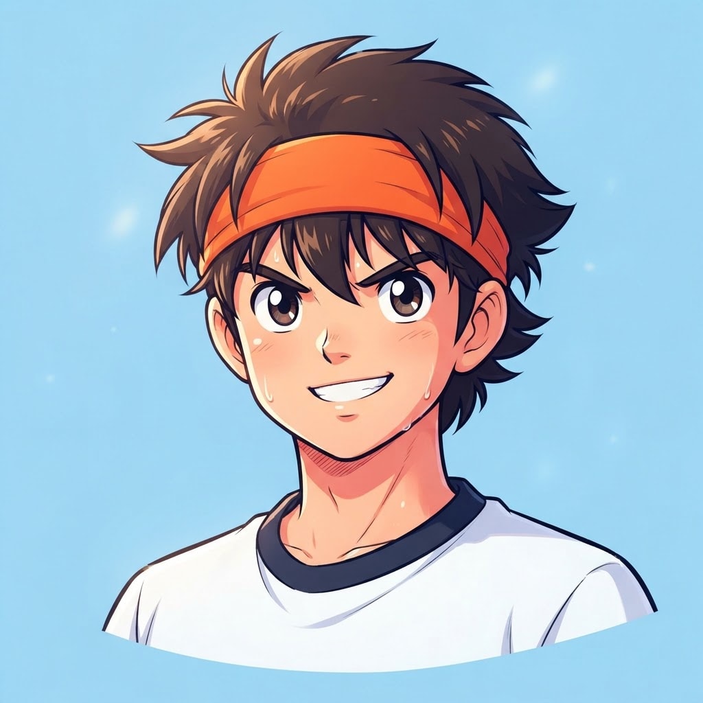 Image: anime bust portrait of a determined 12-year-old yo