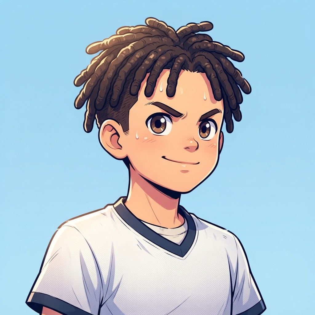 Image: anime bust portrait of a determined 12-year-old yo