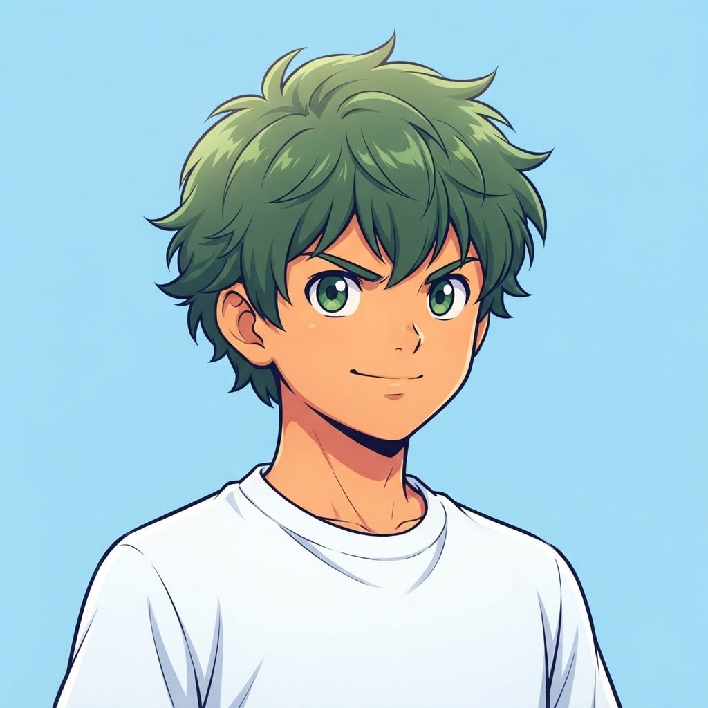 Image: anime bust portrait of a determined 12-year-old yo