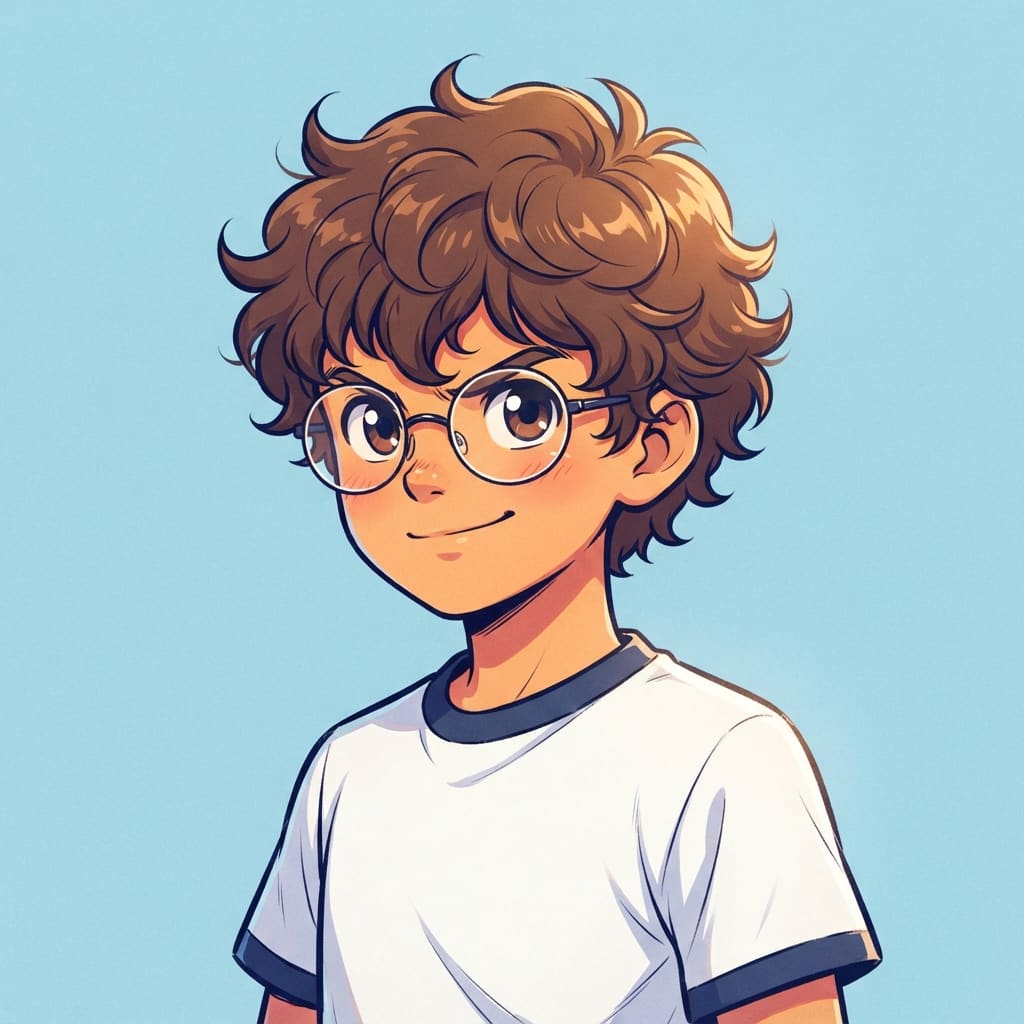 Image: anime bust portrait of a determined 12-year-old yo