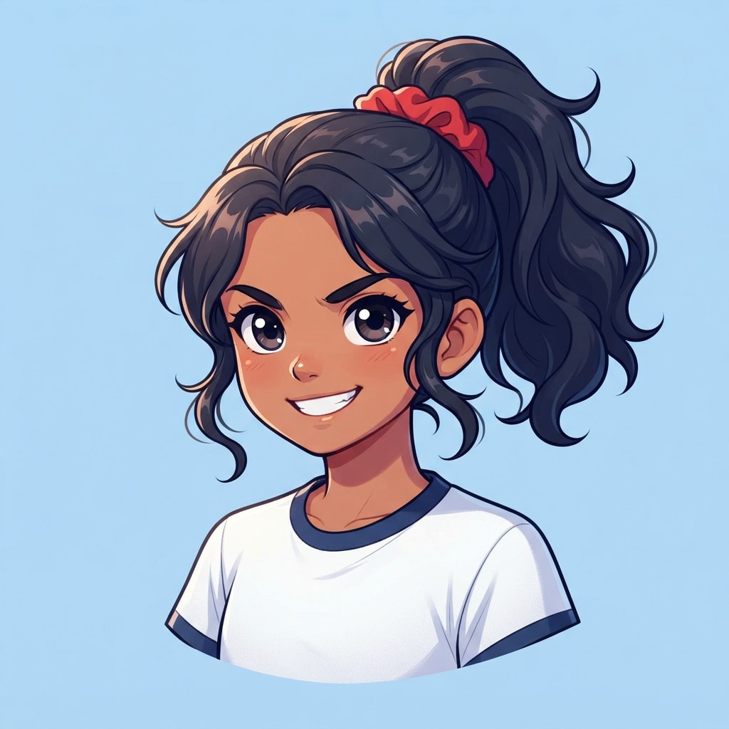 Image: anime bust portrait of a determined 12-year-old yo