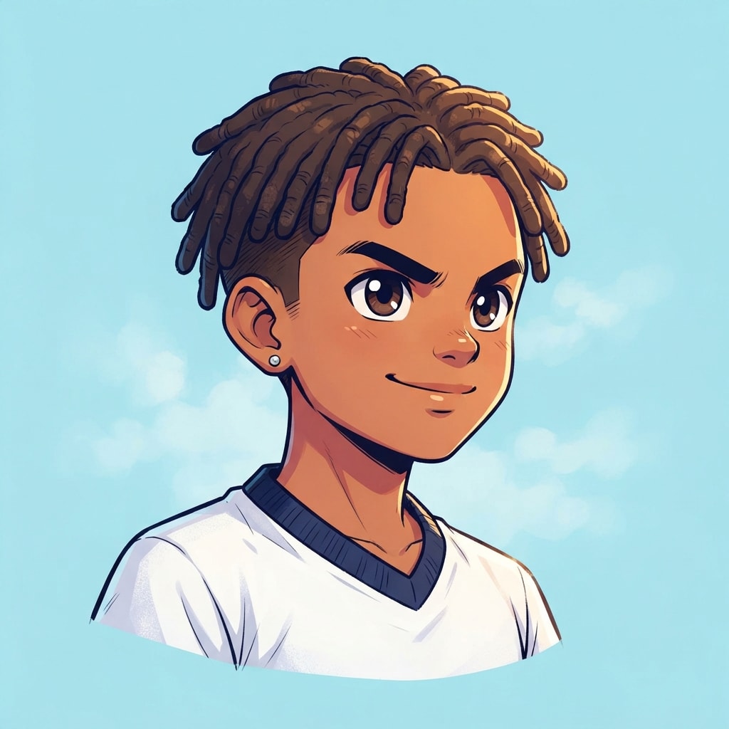 Image: anime bust portrait of a determined 12-year-old yo