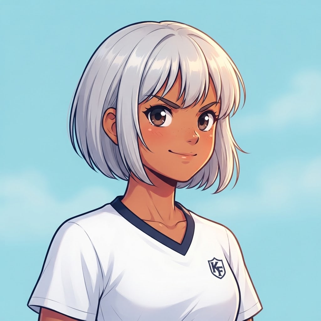 Image: anime bust portrait of a determined 12-year-old yo