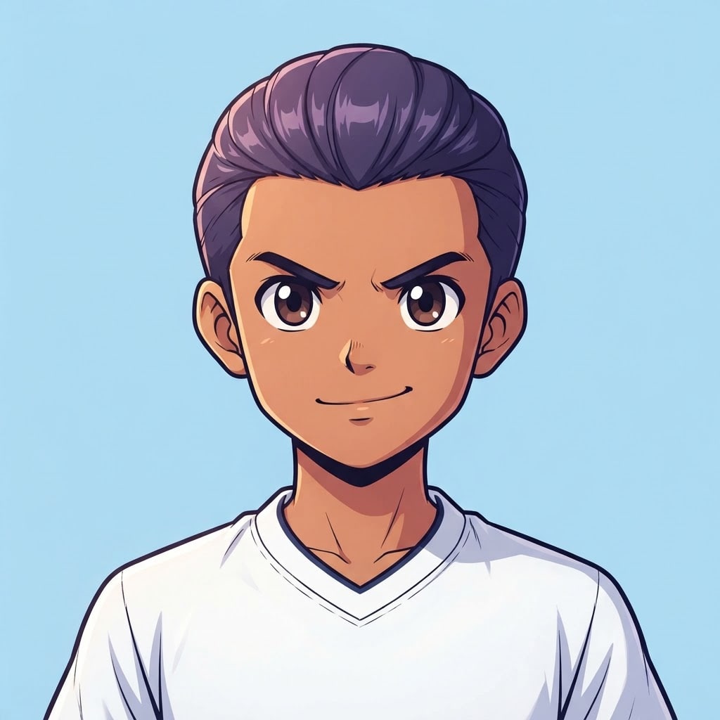 Image: anime bust portrait of a determined 12-year-old yo