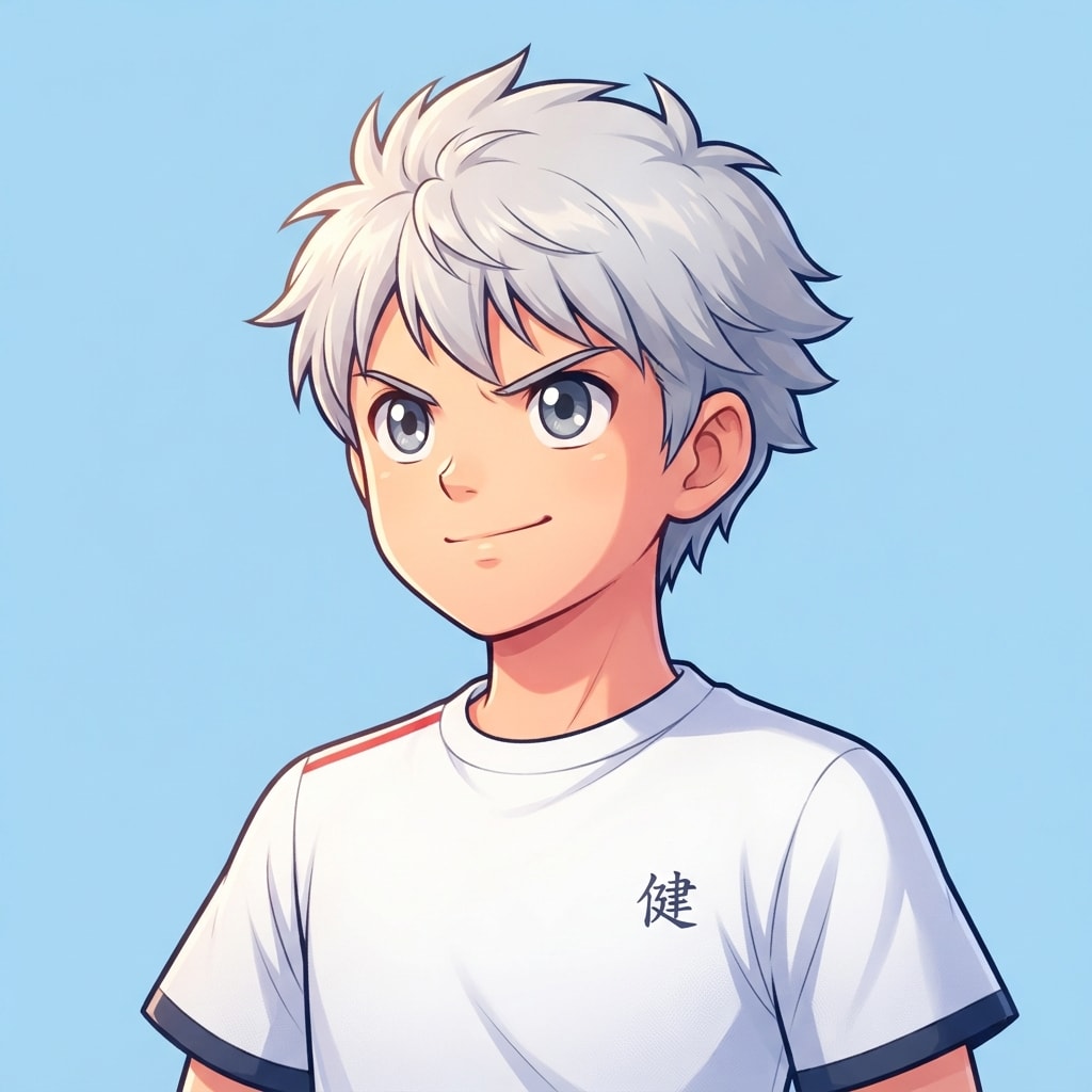 Image: anime bust portrait of a determined 12-year-old yo
