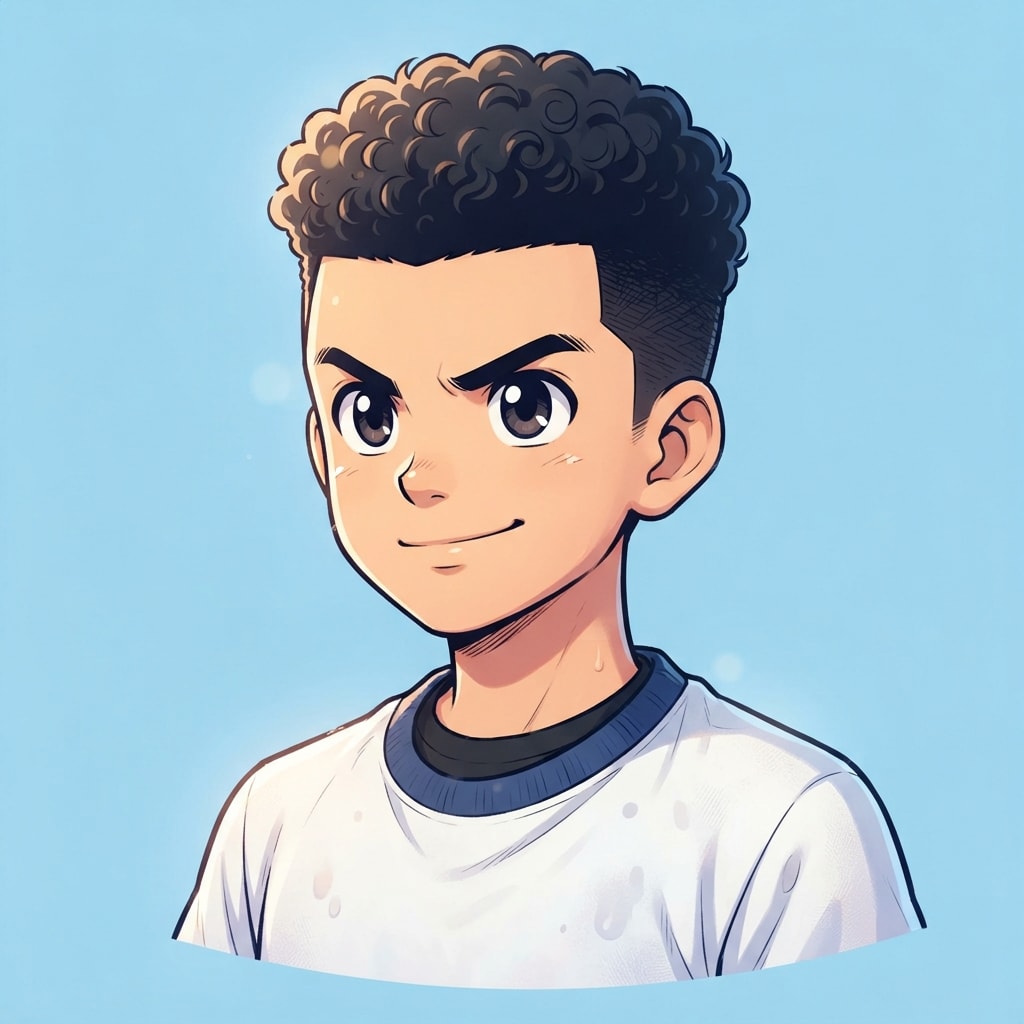 Image: anime bust portrait of a determined 12-year-old yo