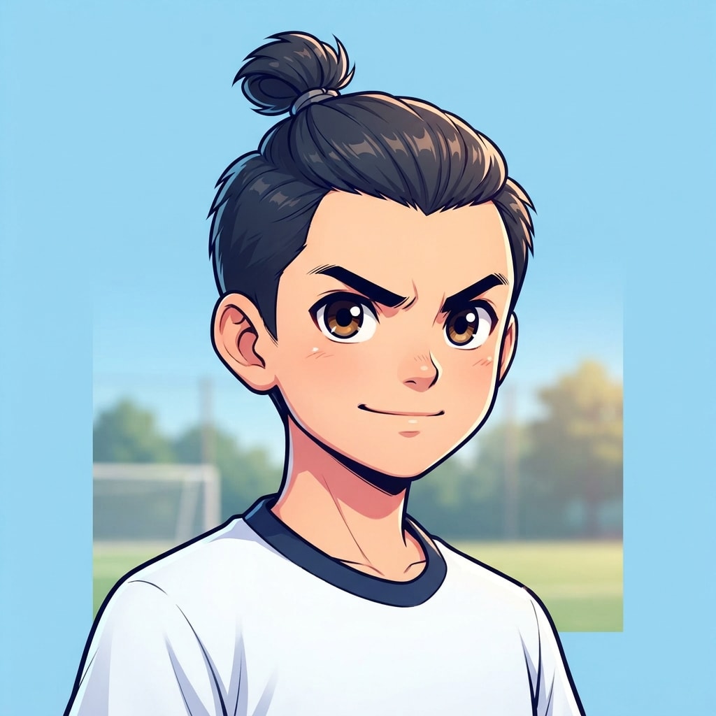 Image: anime bust portrait of a determined 12-year-old yo