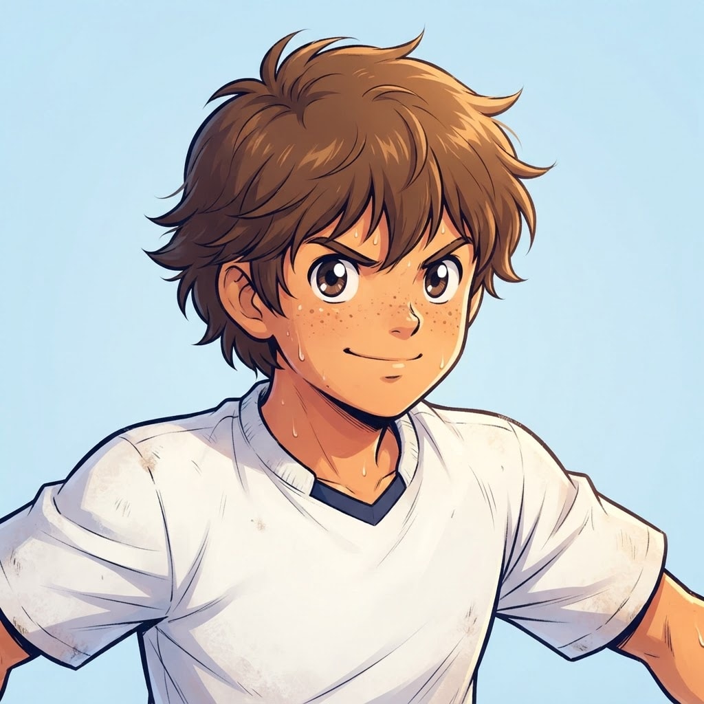 Image: anime bust portrait of a determined 12-year-old yo
