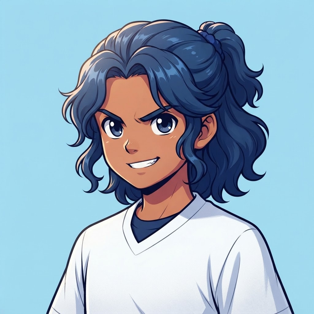 Image: anime bust portrait of a determined 12-year-old yo