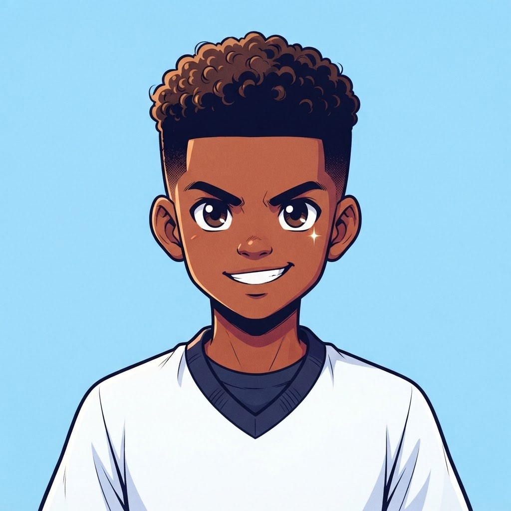 Image: anime bust portrait of a determined 12-year-old yo