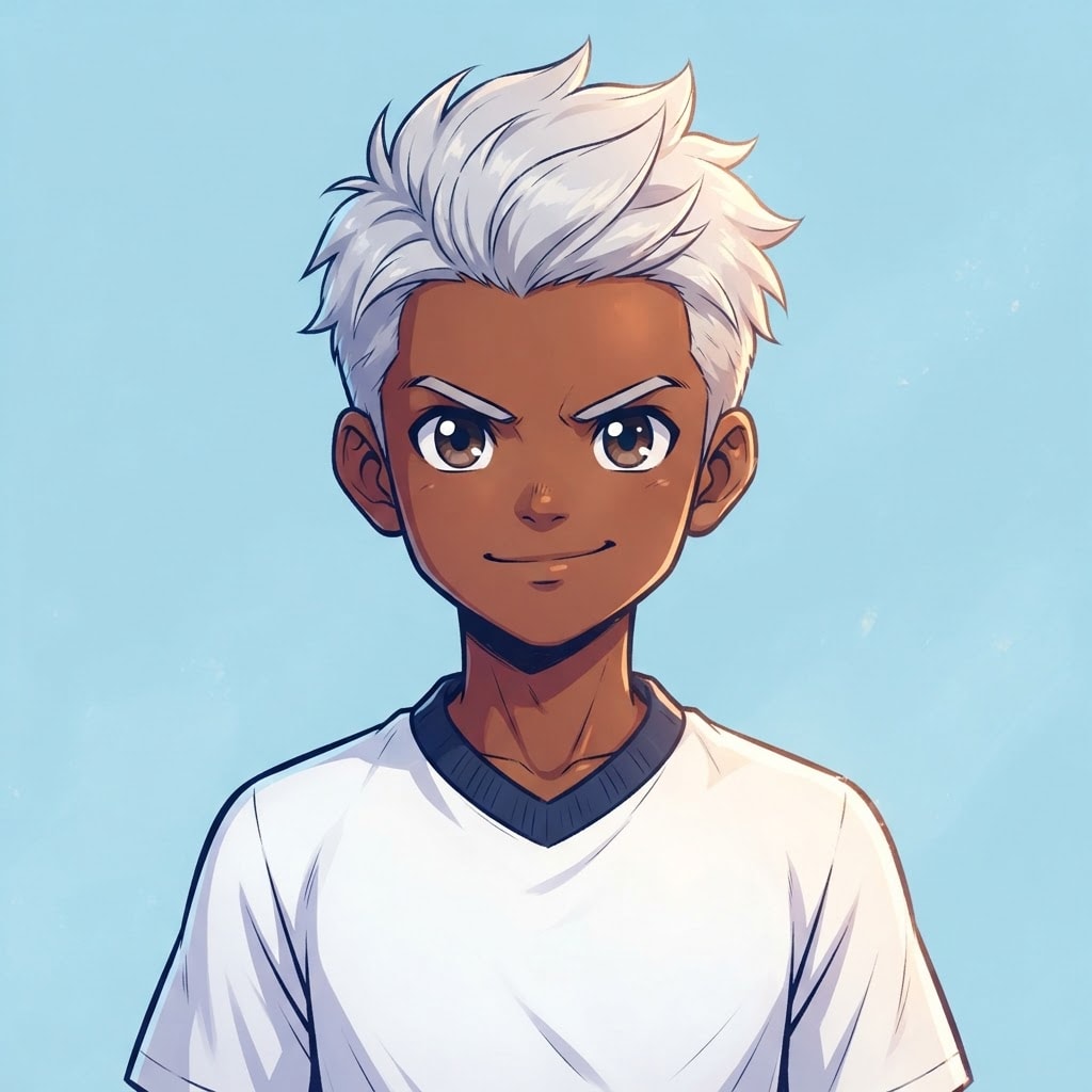 Image: anime bust portrait of a determined 12-year-old yo