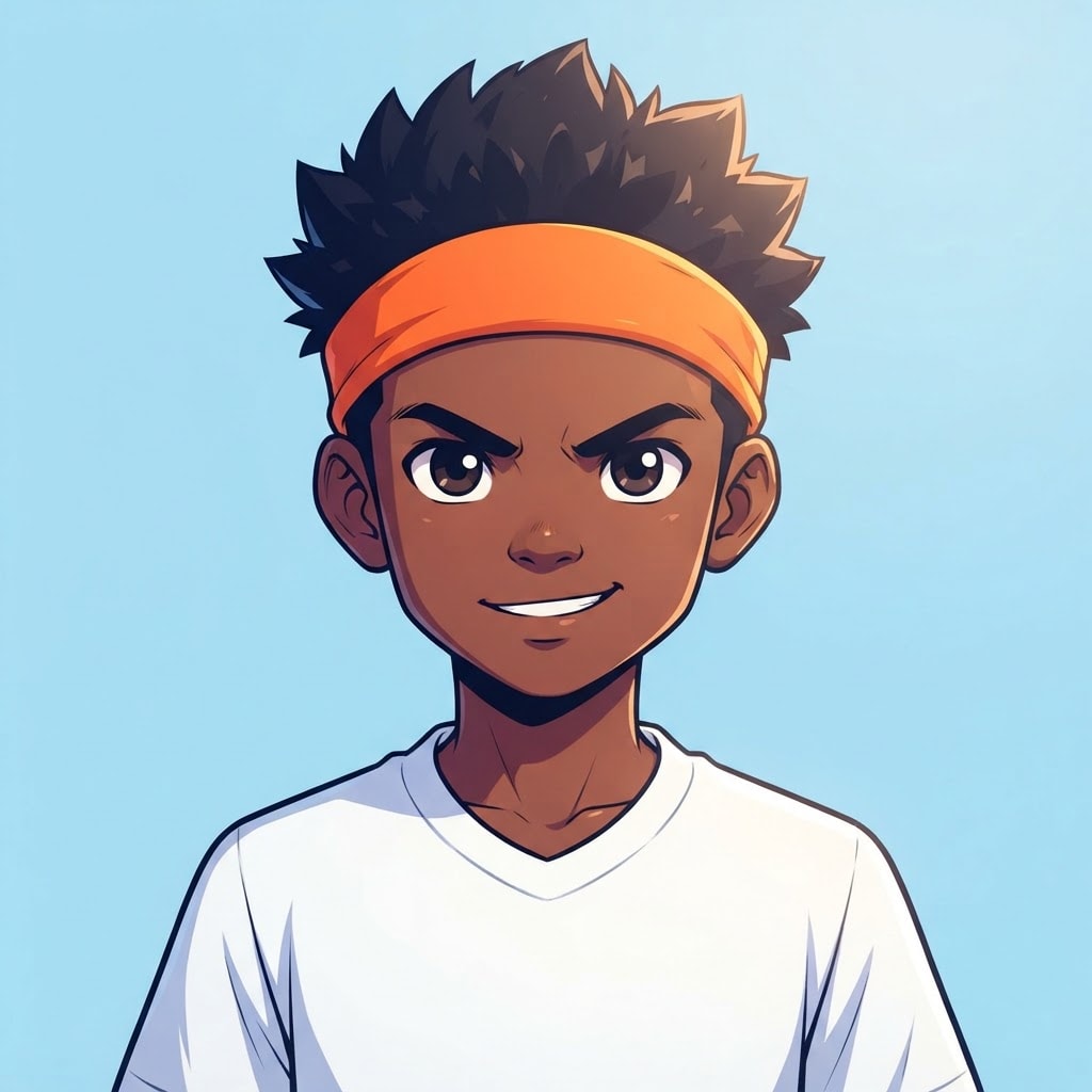 Image: anime bust portrait of a determined 12-year-old yo
