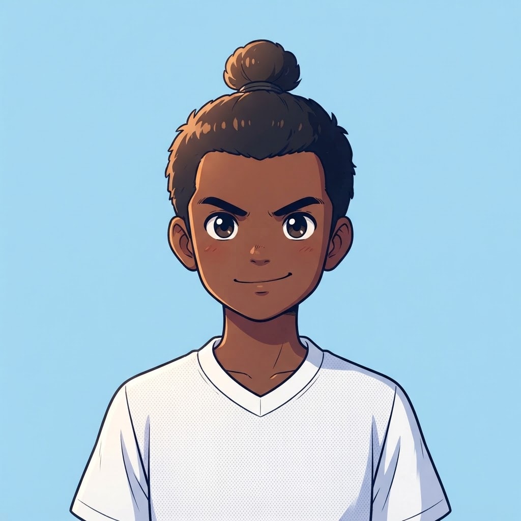 Image: anime bust portrait of a determined 12-year-old yo