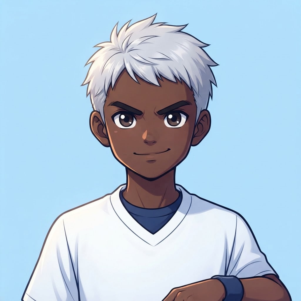 Image: anime bust portrait of a determined 12-year-old yo