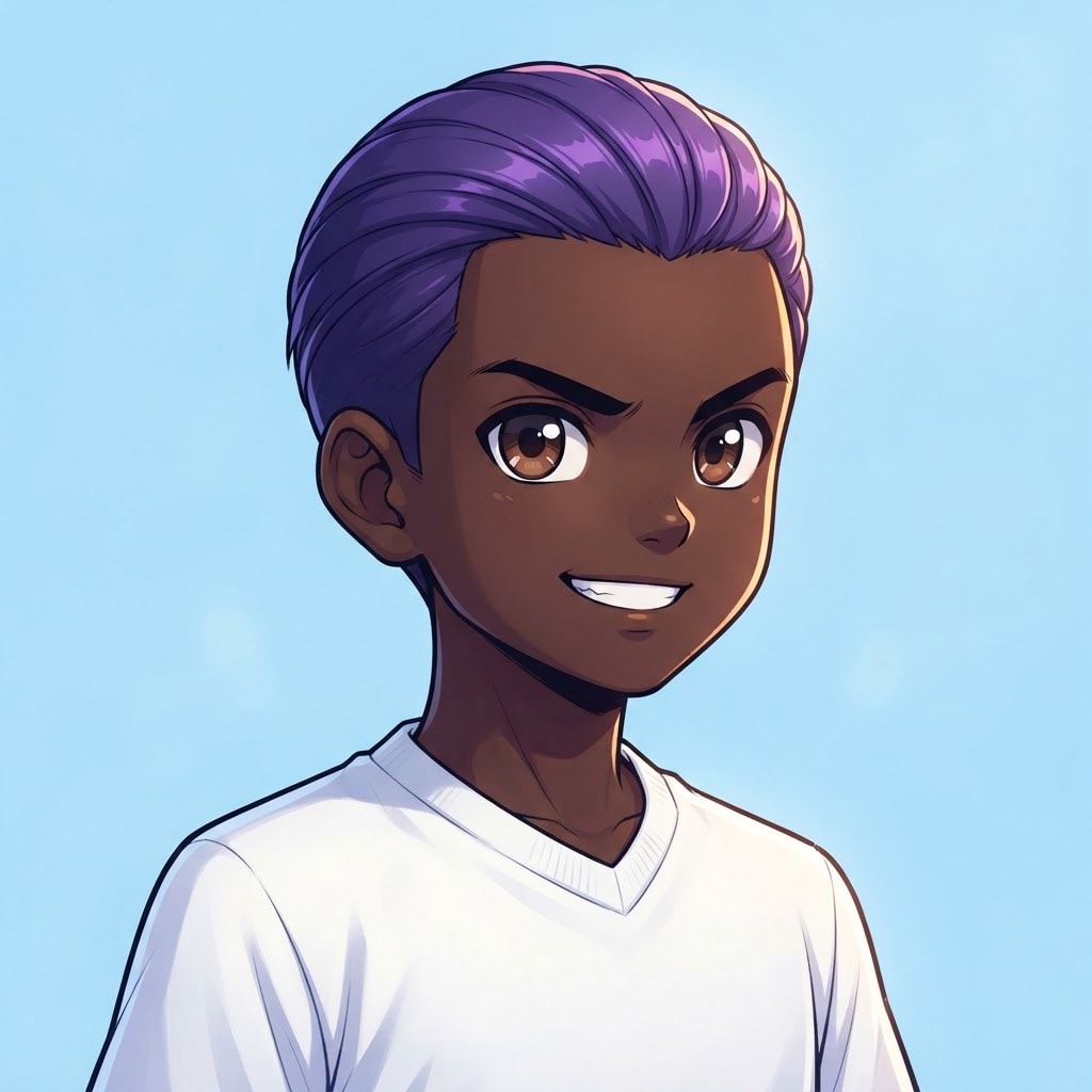Image: anime bust portrait of a determined 12-year-old yo