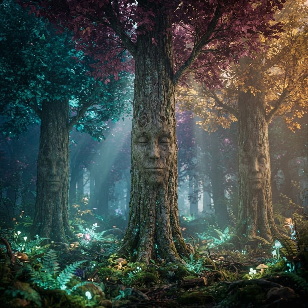 Image: Photorealistic render of three mature fantasy fore