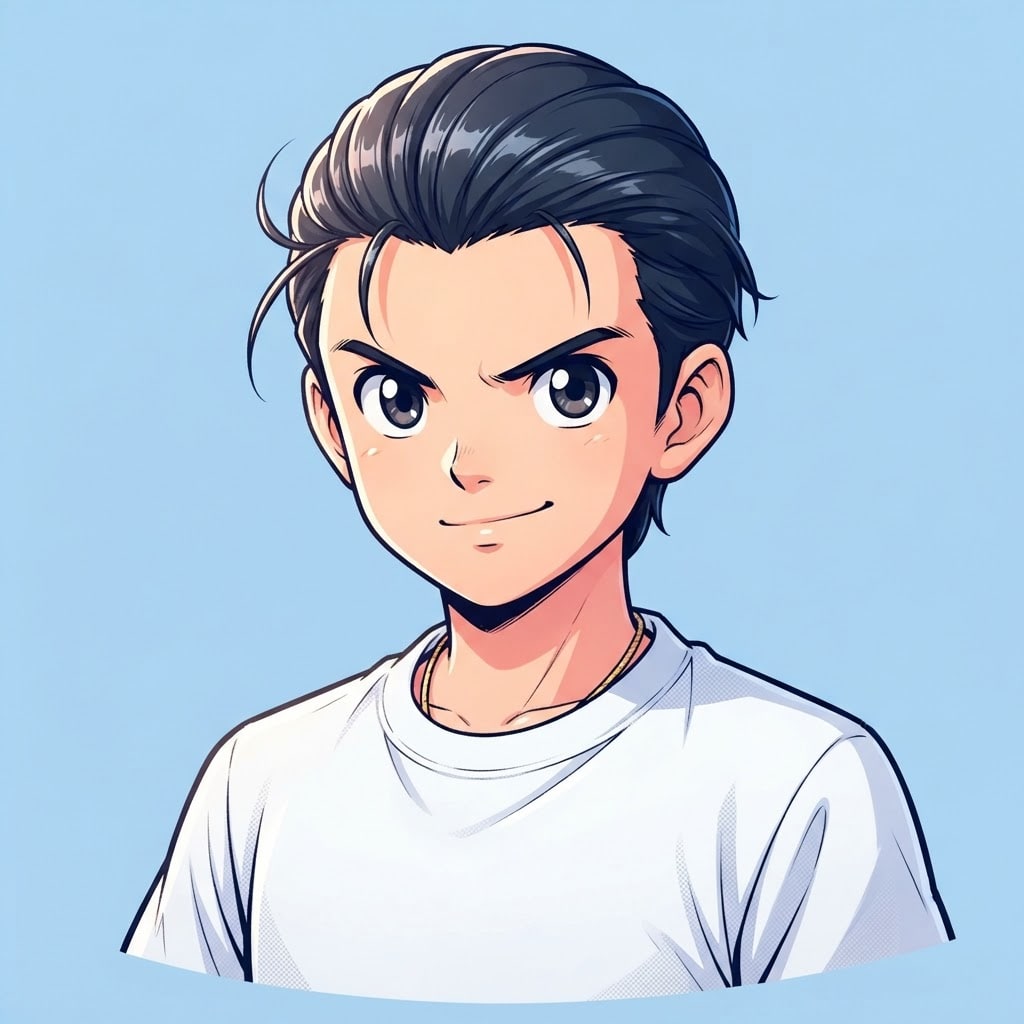 Image: anime bust portrait of a determined 12-year-old yo