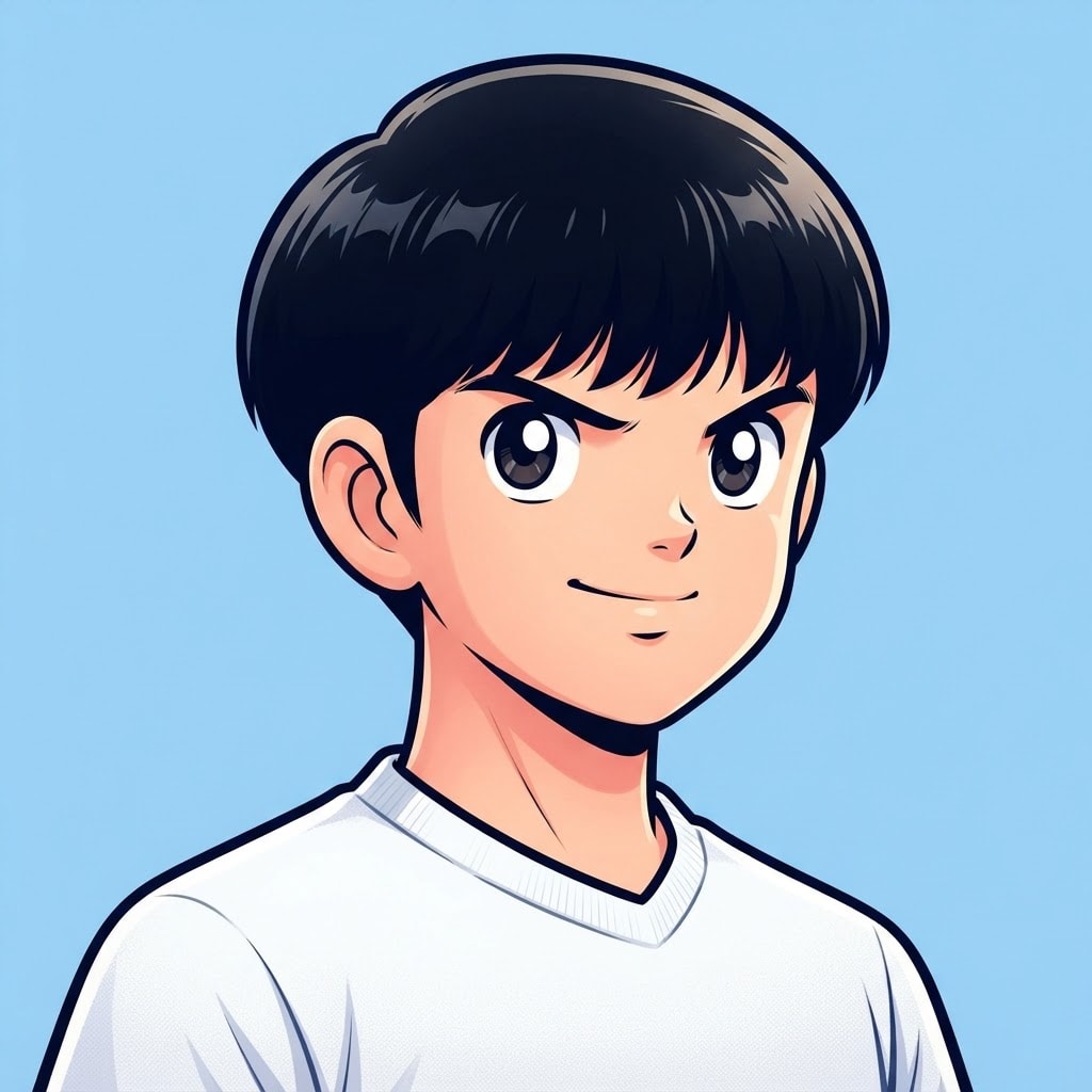 Image: anime bust portrait of a determined 12-year-old yo