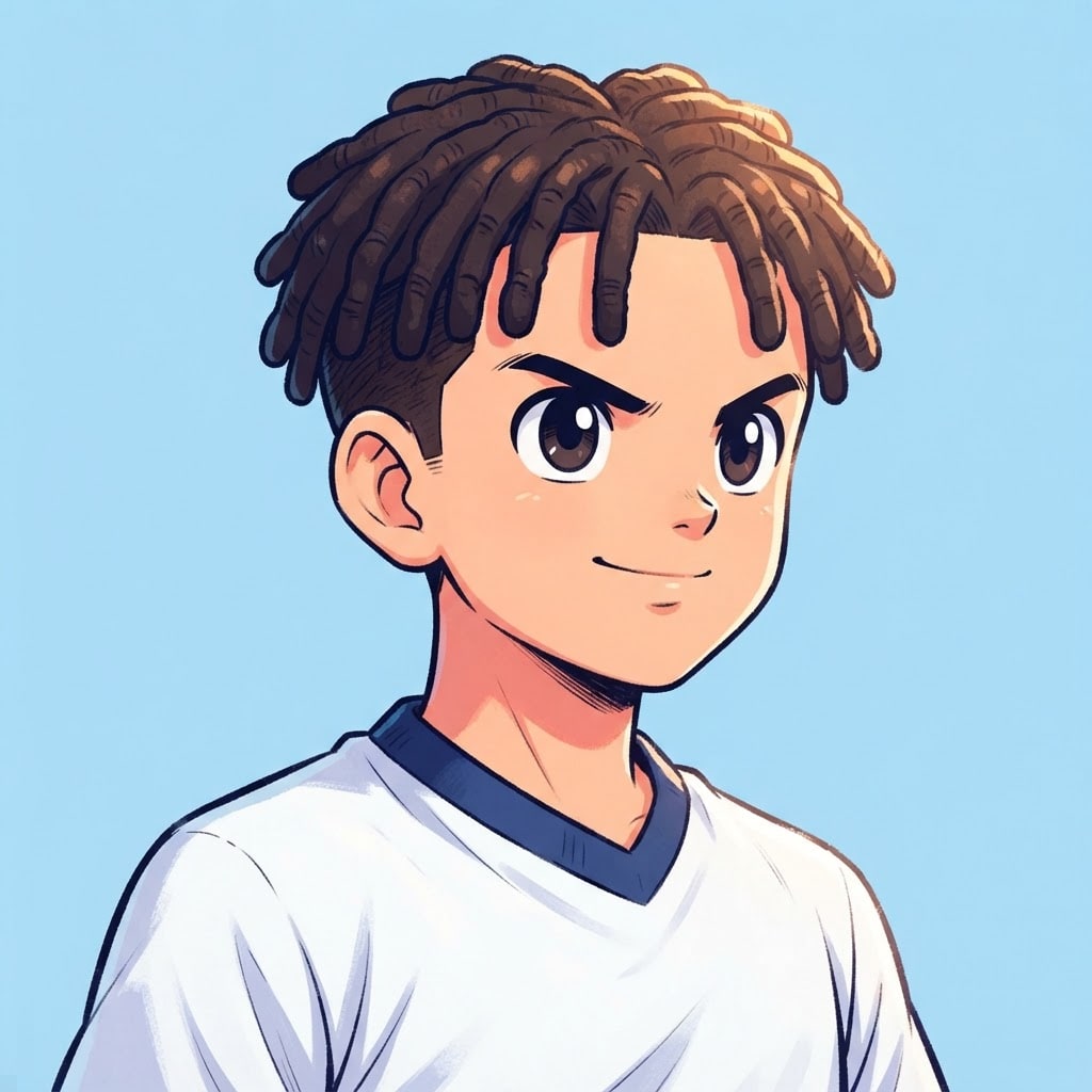 Image: anime bust portrait of a determined 12-year-old yo