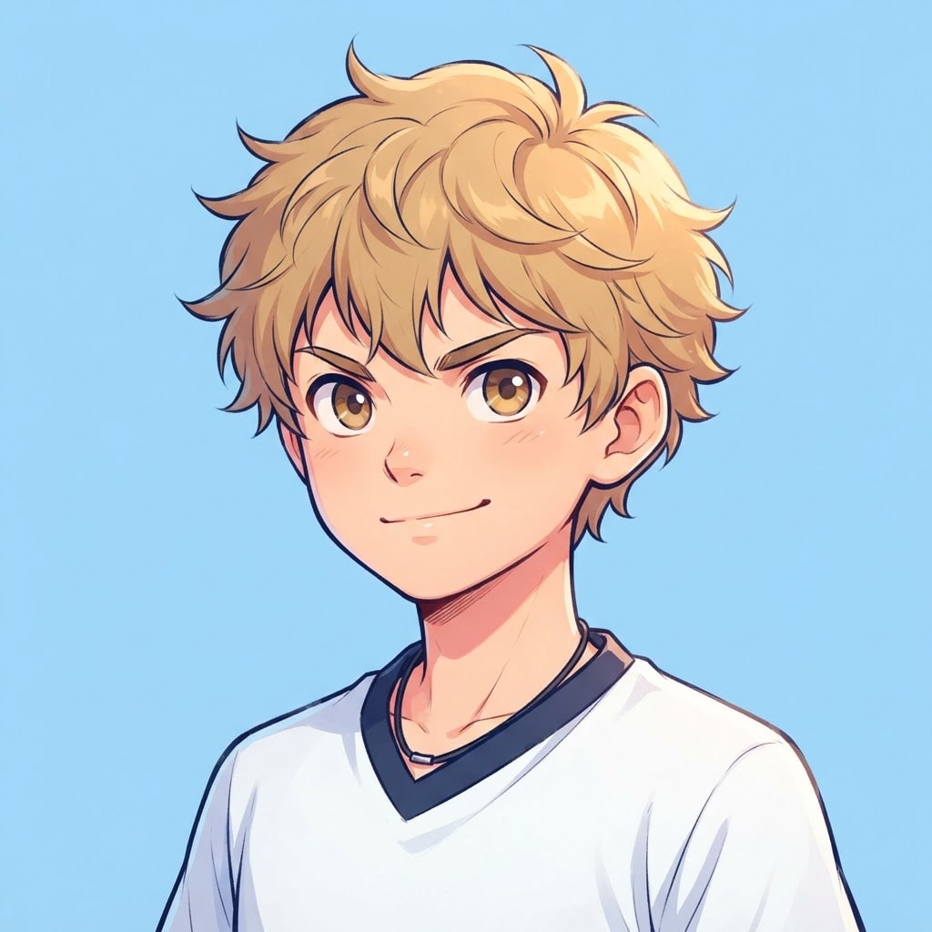 Image: anime bust portrait of a determined 12-year-old yo