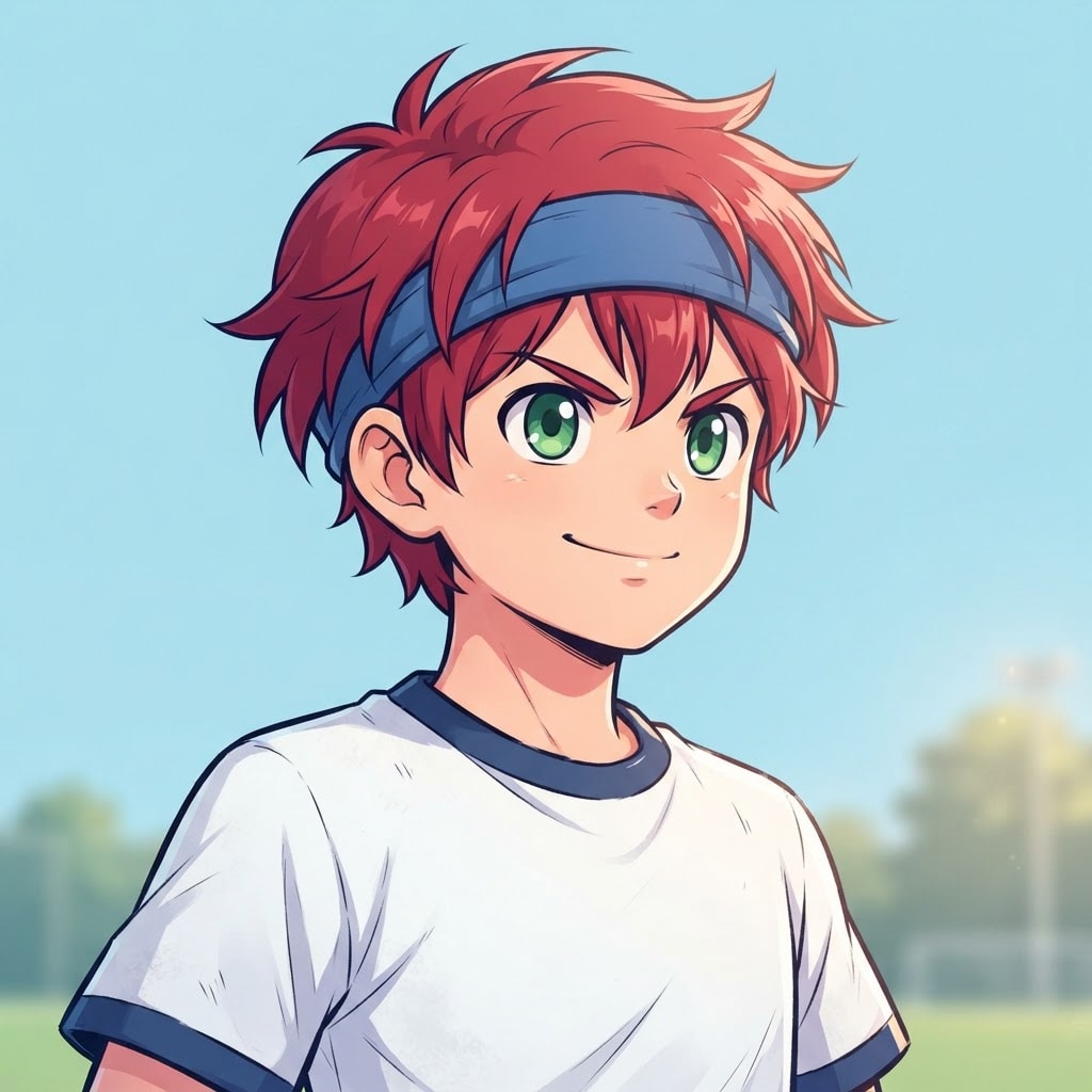 Image: anime bust portrait of a determined 12-year-old yo