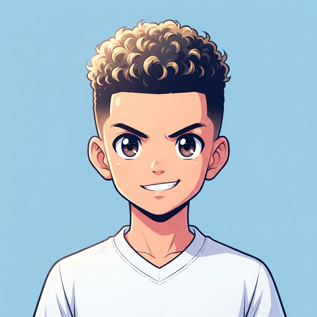 Image: anime bust portrait of a determined 12-year-old yo