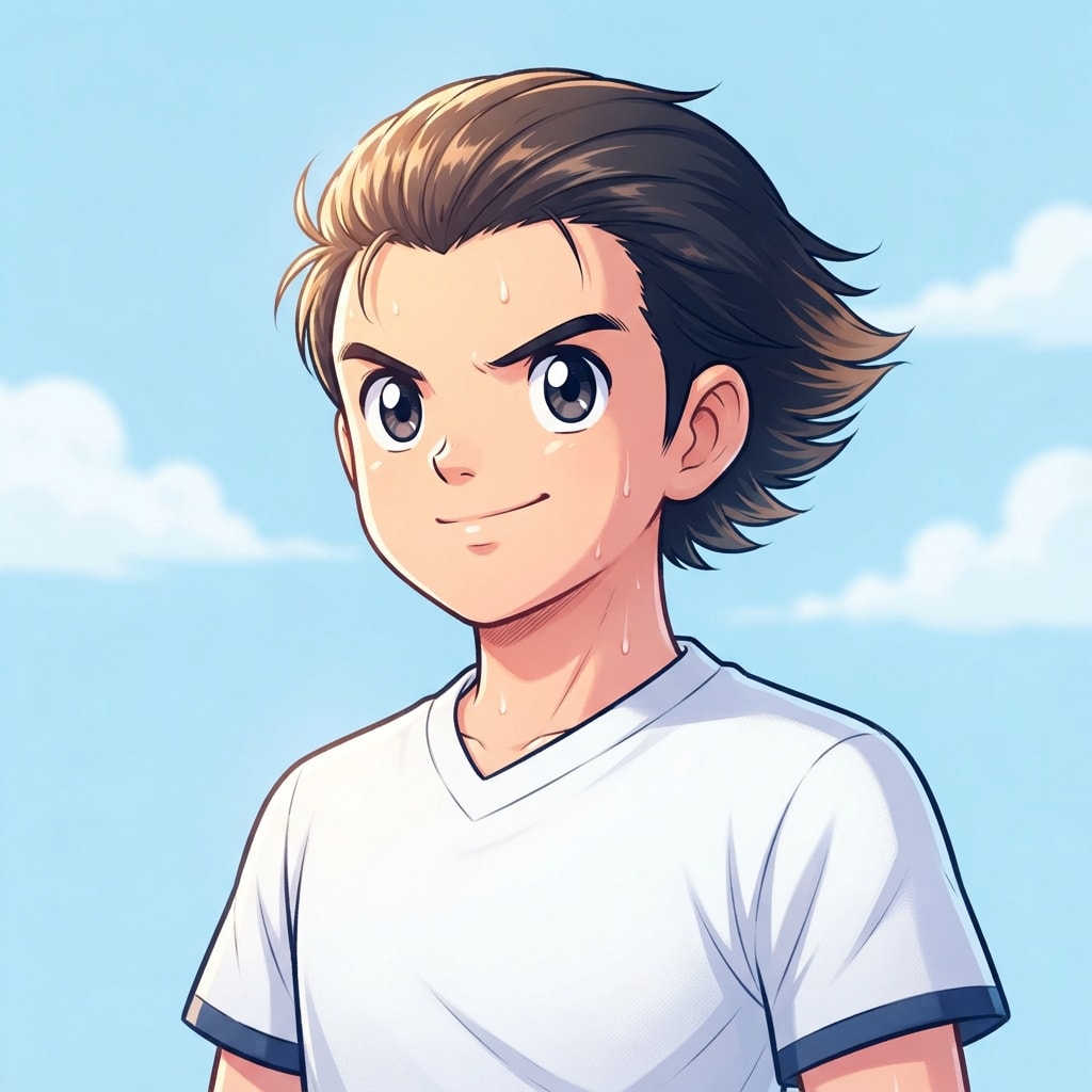Image: anime bust portrait of a determined 12-year-old yo