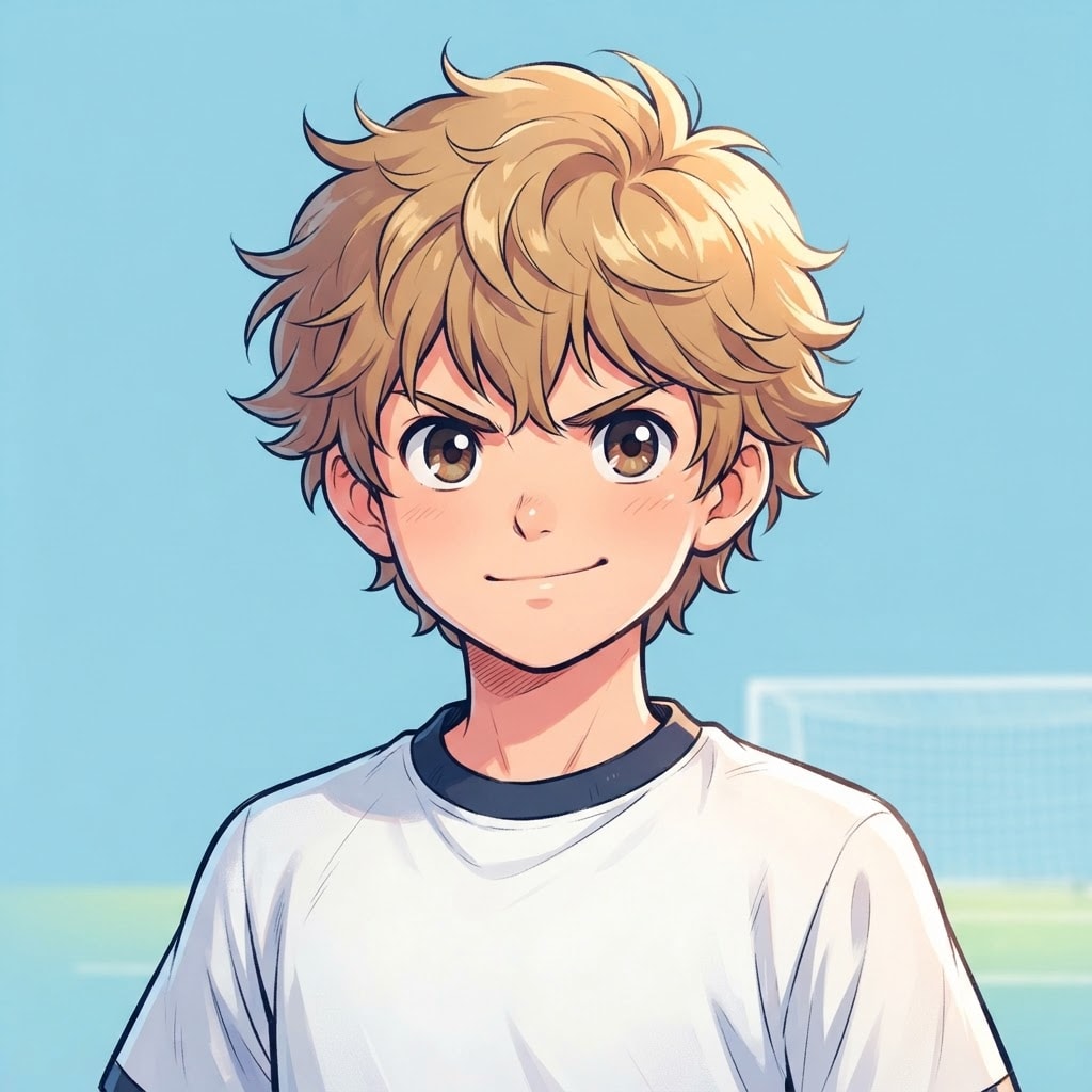 Image: anime bust portrait of a determined 12-year-old yo