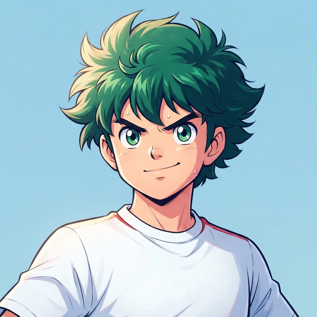 Image: anime bust portrait of a determined 12-year-old yo