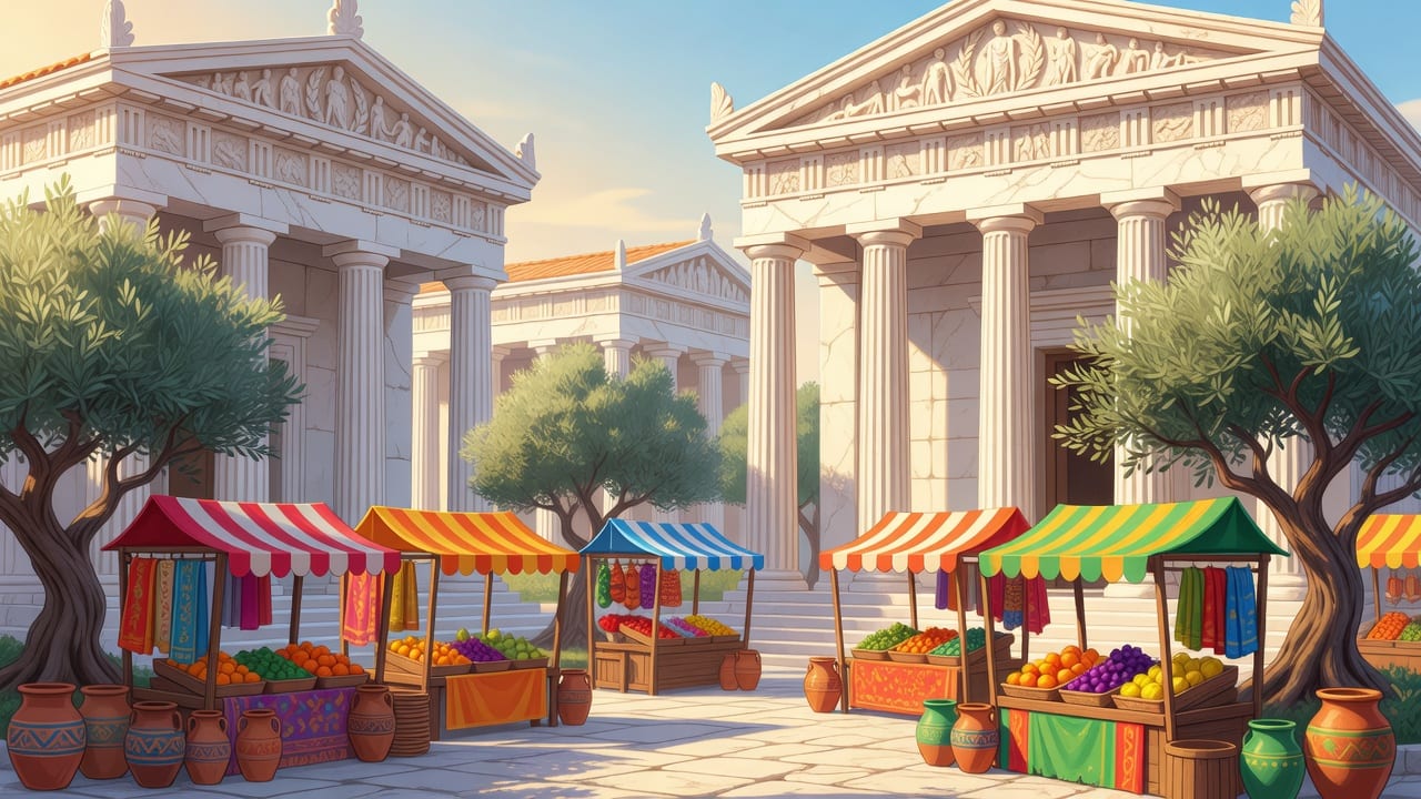 Greek Town Plaza Backdrop